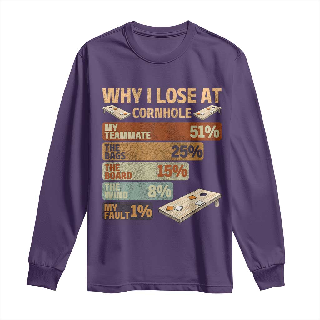 Funny Cornhole Player Long Sleeve Shirt Retro Why I Lose Game Day Bean Bag Toss Game TS10 Purple Print Your Wear