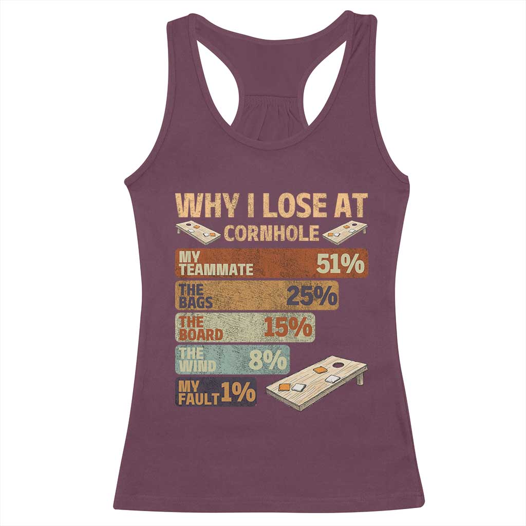 Funny Cornhole Player Racerback Tank Top Retro Why I Lose Game Day Bean Bag Toss Game TS10 Maroon Print Your Wear