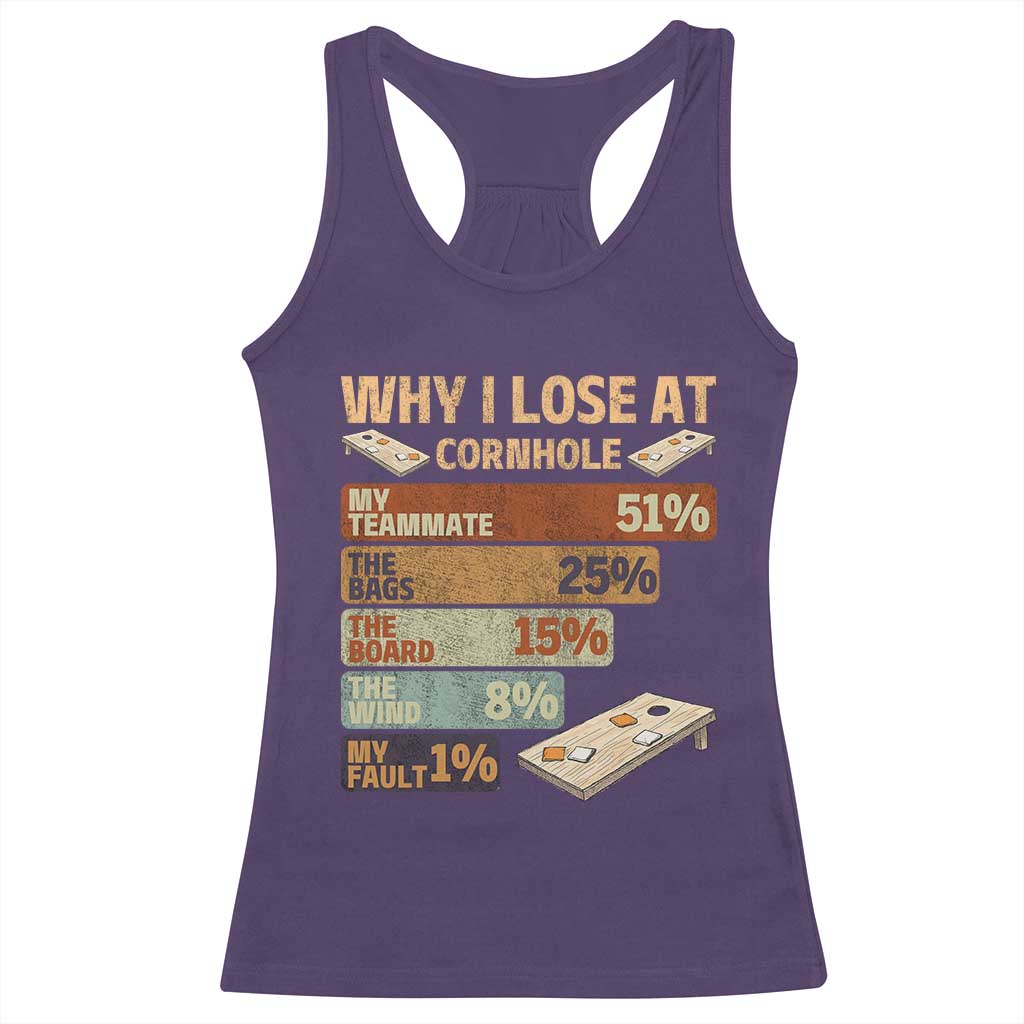 Funny Cornhole Player Racerback Tank Top Retro Why I Lose Game Day Bean Bag Toss Game TS10 Purple Print Your Wear