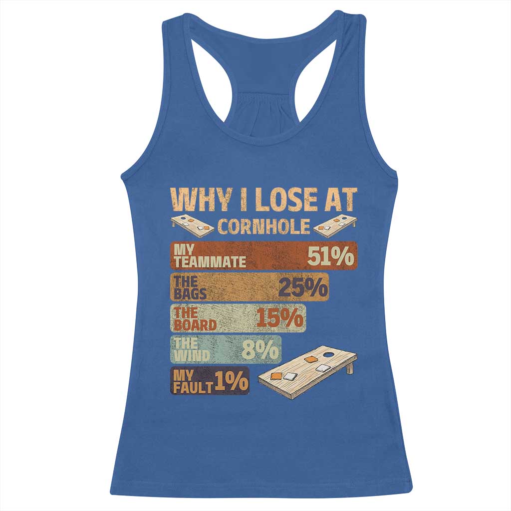 Funny Cornhole Player Racerback Tank Top Retro Why I Lose Game Day Bean Bag Toss Game TS10 Royal Blue Print Your Wear