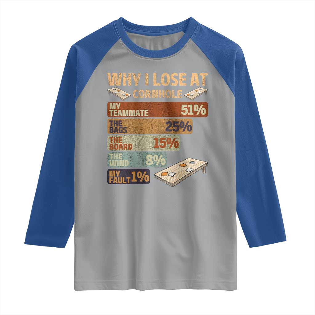 Funny Cornhole Player Raglan Shirt Retro Why I Lose Game Day Bean Bag Toss Game TS10 Sport Gray Royal Print Your Wear