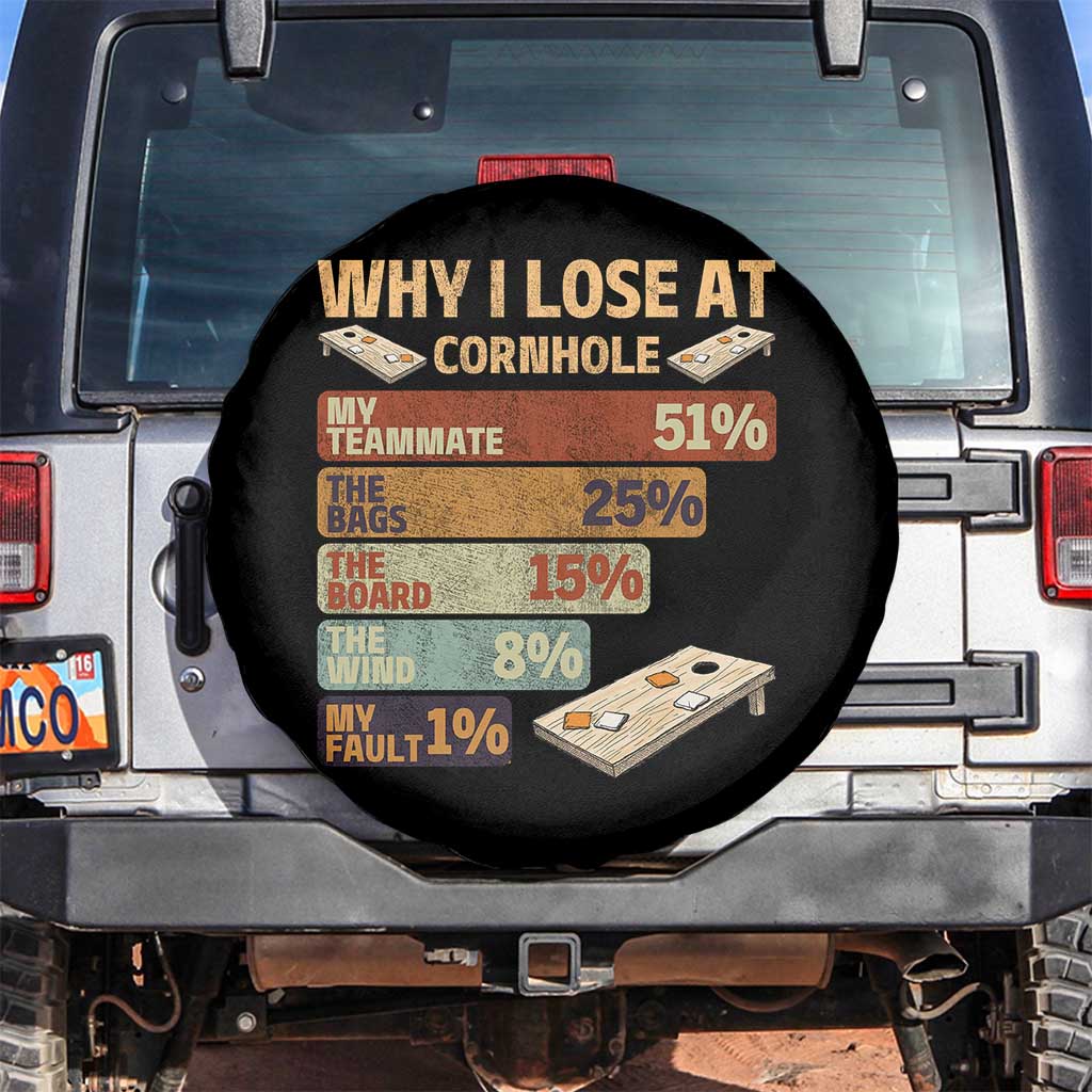Funny Cornhole Player Spare Tire Cover Retro Why I Lose Game Day Bean Bag Toss Game TS10 No hole Black Print Your Wear