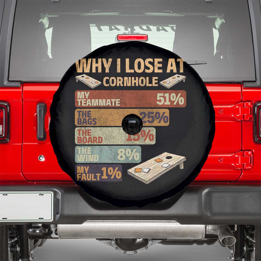 Funny Cornhole Player Spare Tire Cover Retro Why I Lose Game Day Bean Bag Toss Game TS10 Black Print Your Wear