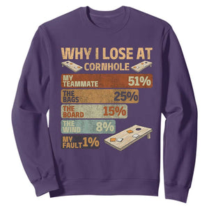 Funny Cornhole Player Sweatshirt Retro Why I Lose Game Day Bean Bag Toss Game TS10 Purple Print Your Wear