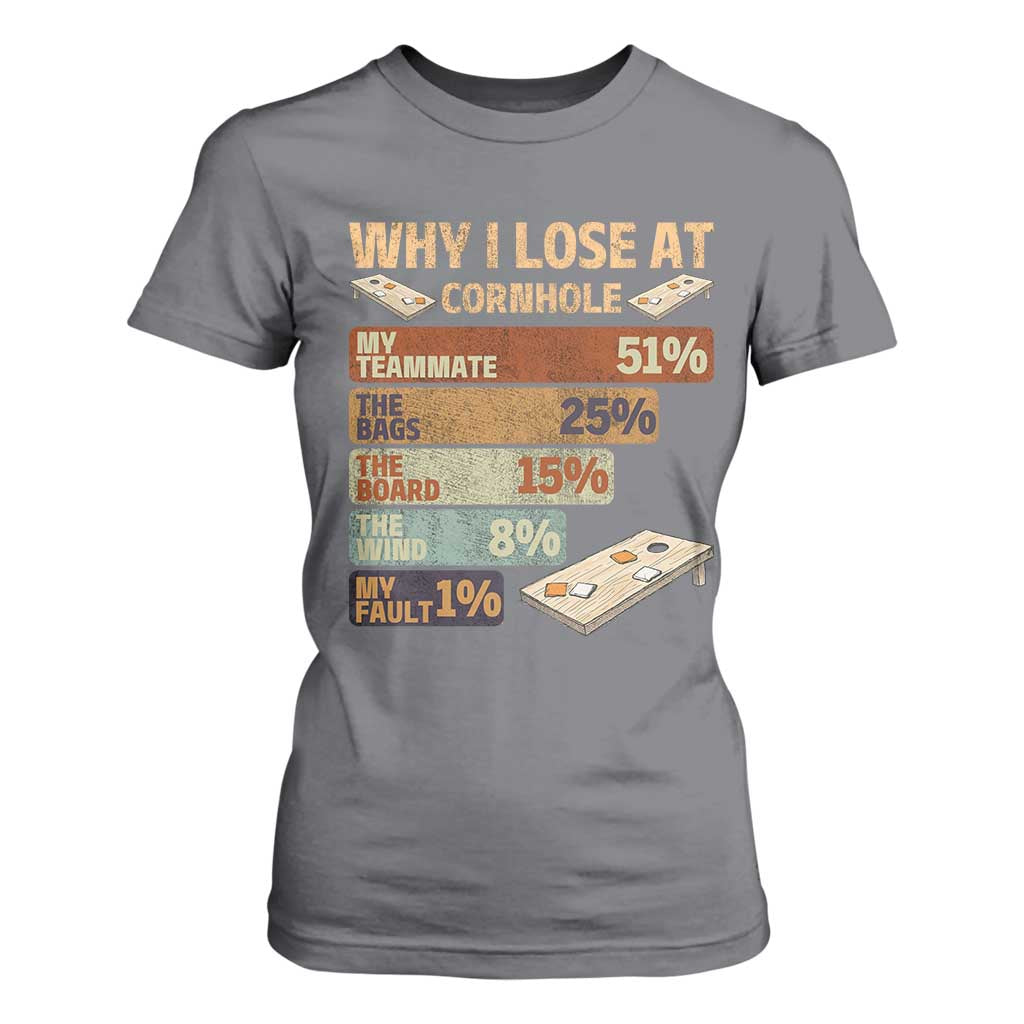 Funny Cornhole Player T Shirt For Women Retro Why I Lose Game Day Bean Bag Toss Game TS10 Charcoal Print Your Wear