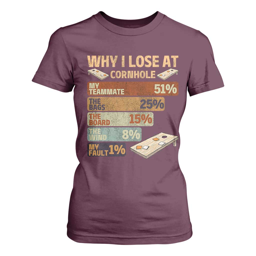 Funny Cornhole Player T Shirt For Women Retro Why I Lose Game Day Bean Bag Toss Game TS10 Maroon Print Your Wear