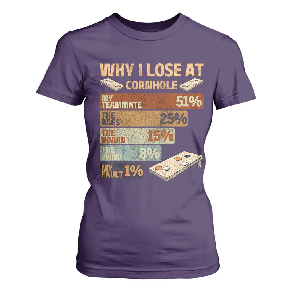 Funny Cornhole Player T Shirt For Women Retro Why I Lose Game Day Bean Bag Toss Game TS10 Purple Print Your Wear