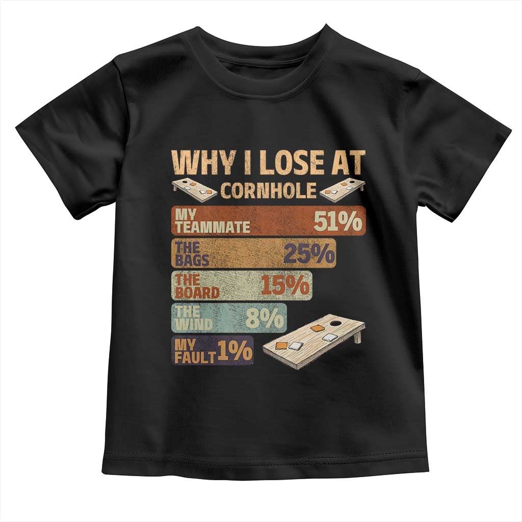 Funny Cornhole Player Toddler T Shirt Retro Why I Lose Game Day Bean Bag Toss Game TS10 Black Print Your Wear
