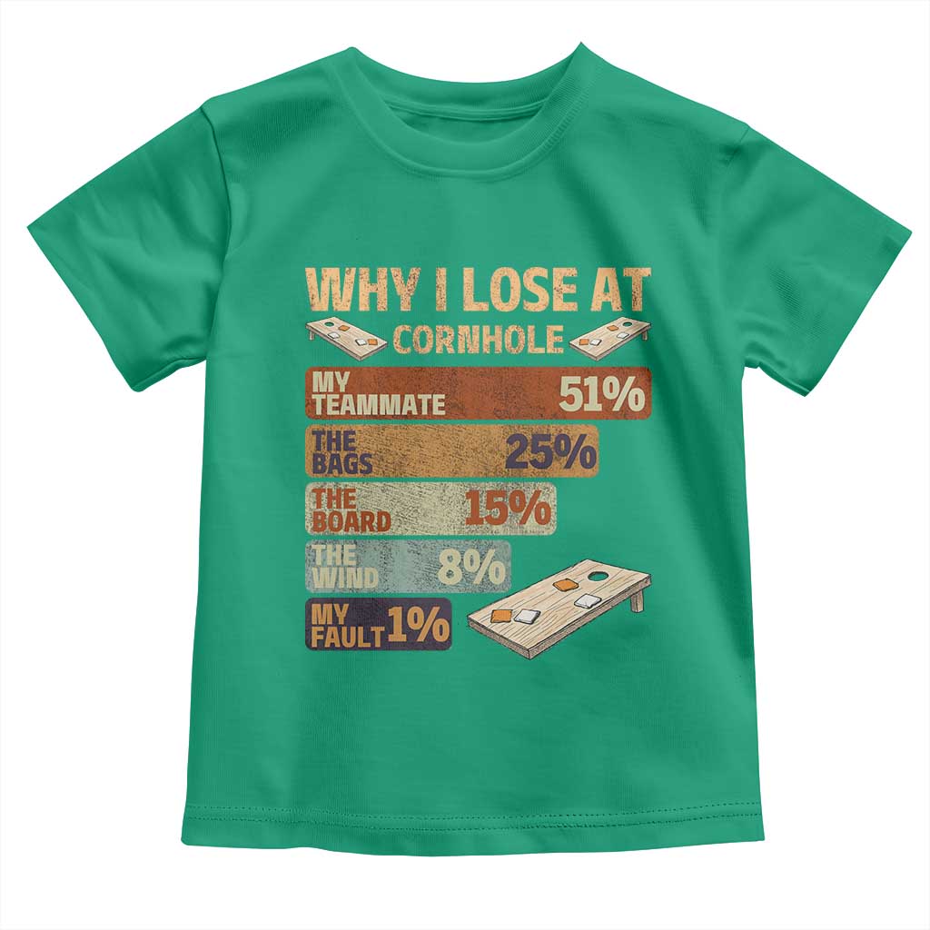 Funny Cornhole Player Toddler T Shirt Retro Why I Lose Game Day Bean Bag Toss Game TS10 Irish Green Print Your Wear