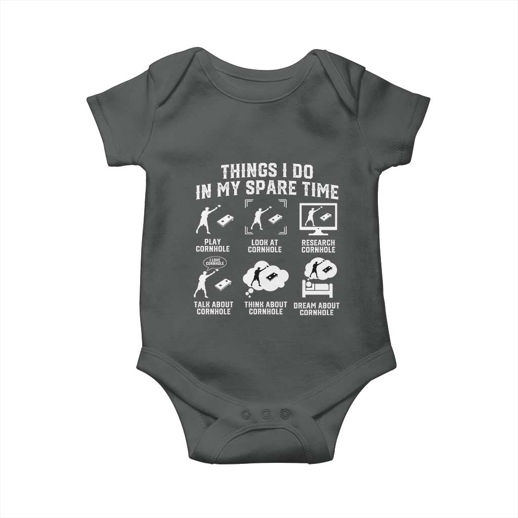 Funny Cornhole Lover Baby Onesie Things I Do In My Spare Time Bean Bag Toss Game TS10 Dark Heather Print Your Wear