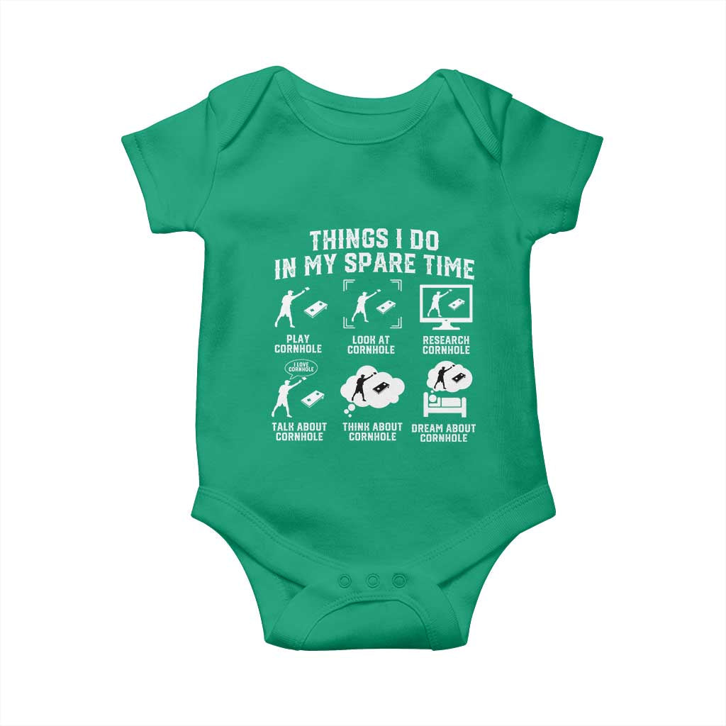 Funny Cornhole Lover Baby Onesie Things I Do In My Spare Time Bean Bag Toss Game TS10 Irish Green Print Your Wear