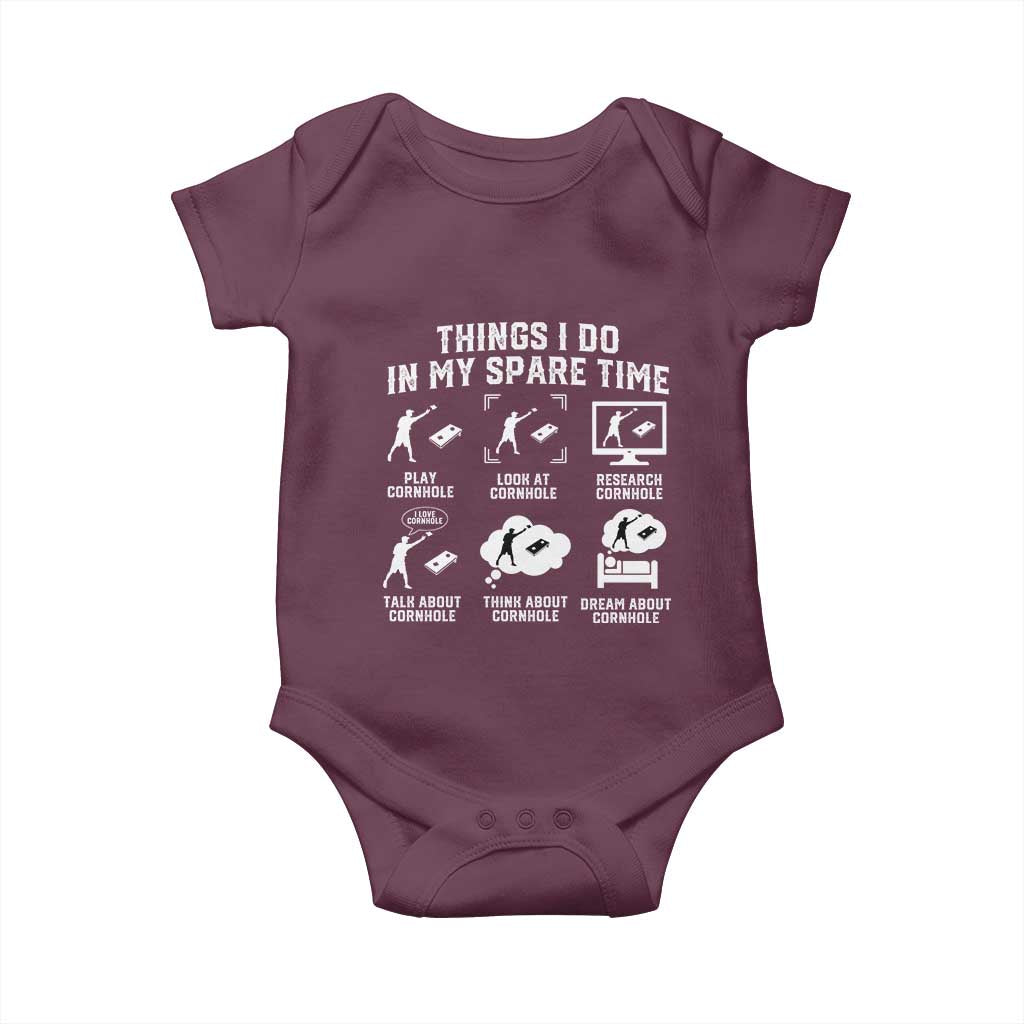 Funny Cornhole Lover Baby Onesie Things I Do In My Spare Time Bean Bag Toss Game TS10 Maroon Print Your Wear