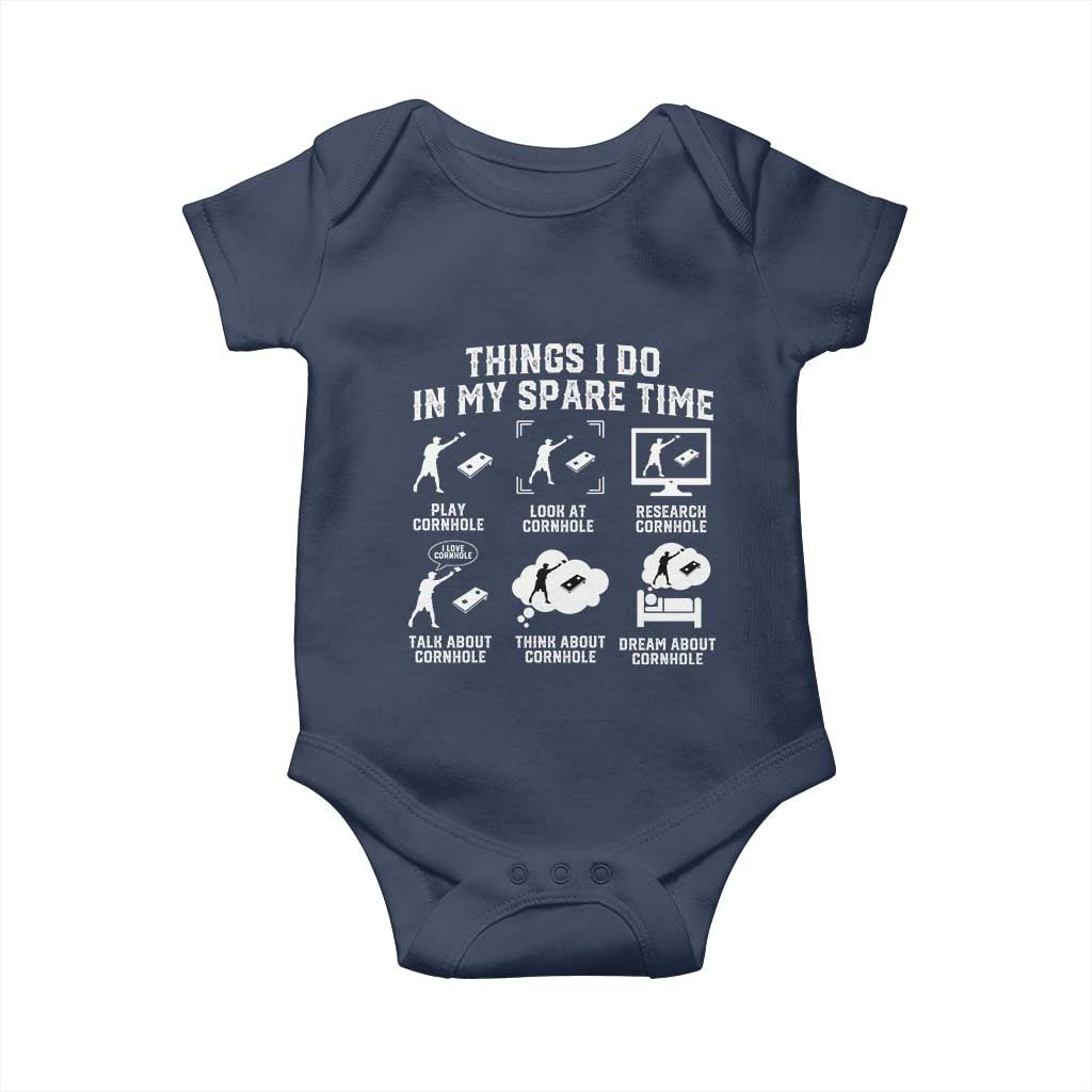 Funny Cornhole Lover Baby Onesie Things I Do In My Spare Time Bean Bag Toss Game TS10 Navy Print Your Wear