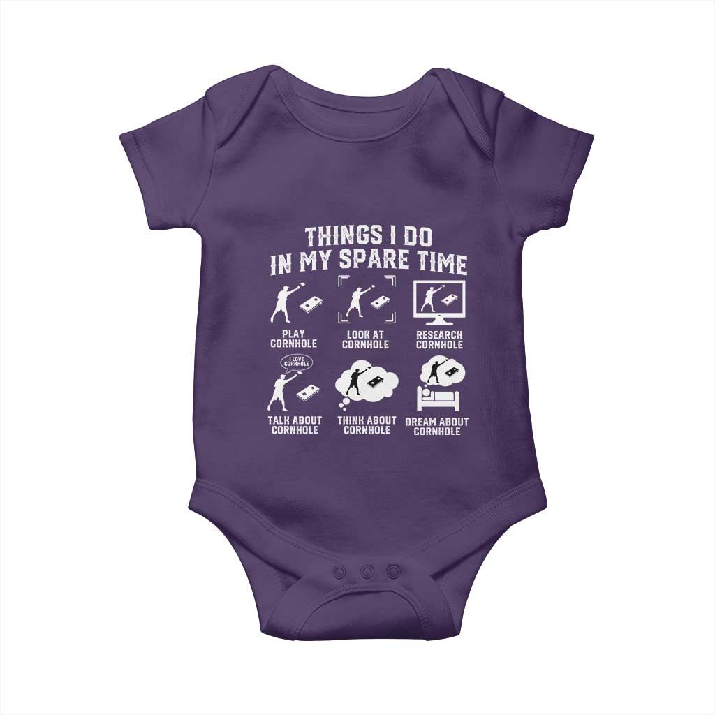 Funny Cornhole Lover Baby Onesie Things I Do In My Spare Time Bean Bag Toss Game TS10 Purple Print Your Wear