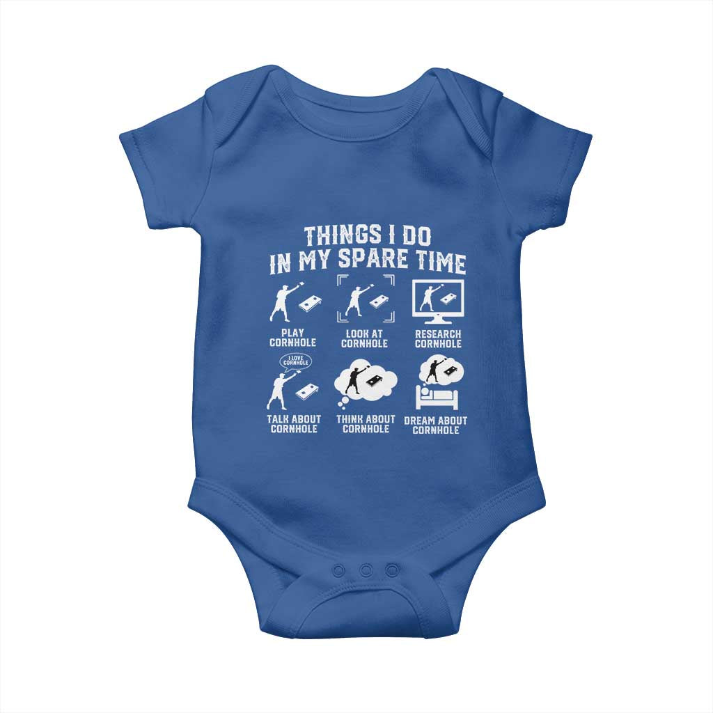 Funny Cornhole Lover Baby Onesie Things I Do In My Spare Time Bean Bag Toss Game TS10 Royal Blue Print Your Wear