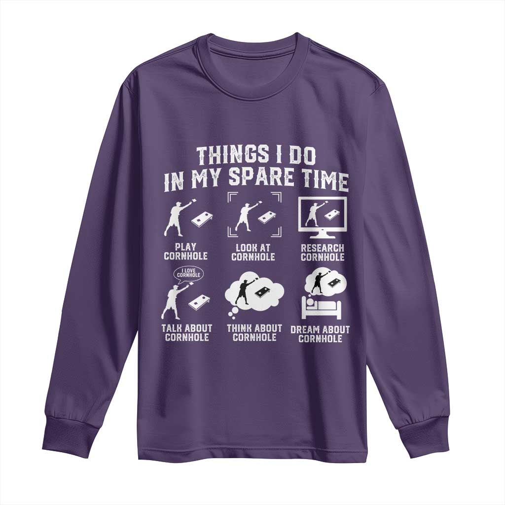 Funny Cornhole Lover Long Sleeve Shirt Things I Do In My Spare Time Bean Bag Toss Game TS10 Purple Print Your Wear