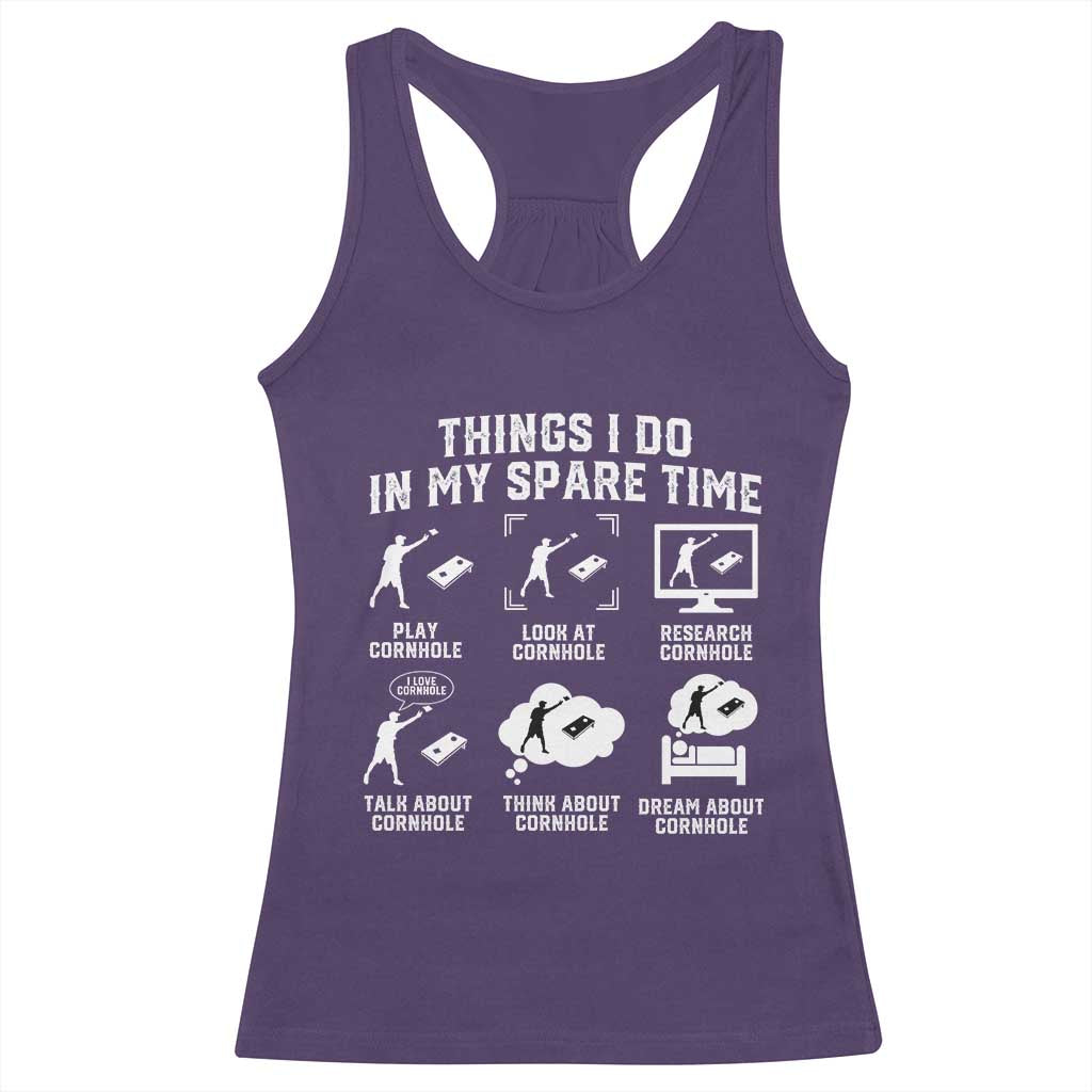 Funny Cornhole Lover Racerback Tank Top Things I Do In My Spare Time Bean Bag Toss Game TS10 Purple Print Your Wear