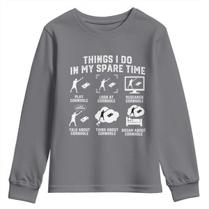 Funny Cornhole Lover Youth Sweatshirt Things I Do In My Spare Time Bean Bag Toss Game TS10 Charcoal Print Your Wear