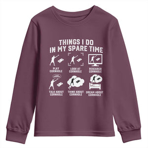 Funny Cornhole Lover Youth Sweatshirt Things I Do In My Spare Time Bean Bag Toss Game TS10 Maroon Print Your Wear