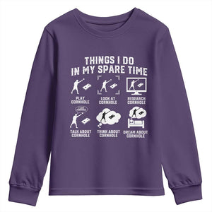 Funny Cornhole Lover Youth Sweatshirt Things I Do In My Spare Time Bean Bag Toss Game TS10 Purple Print Your Wear