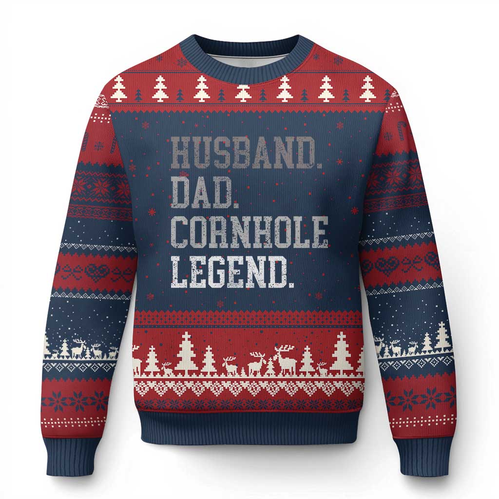 Husband Dad Cornhole Legend Ugly Christmas Sweater Vintage Funny Birthday for Dad Fathers Day TS10 Navy Red Print Your Wear