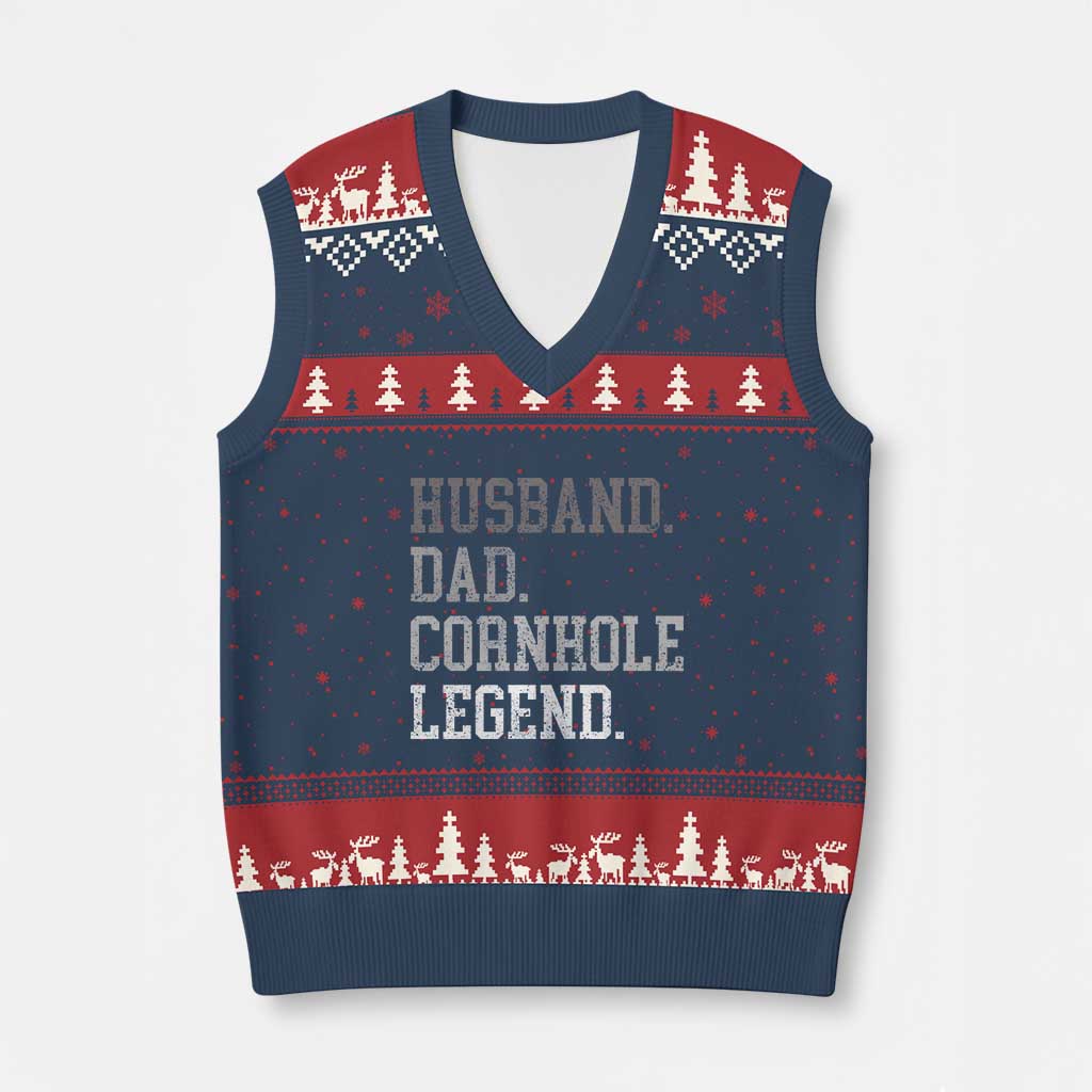 Husband Dad Cornhole Legend V-Neck Knit Sweater Vest Vintage Funny Birthday for Dad Fathers Day TS10 Navy Red Print Your Wear