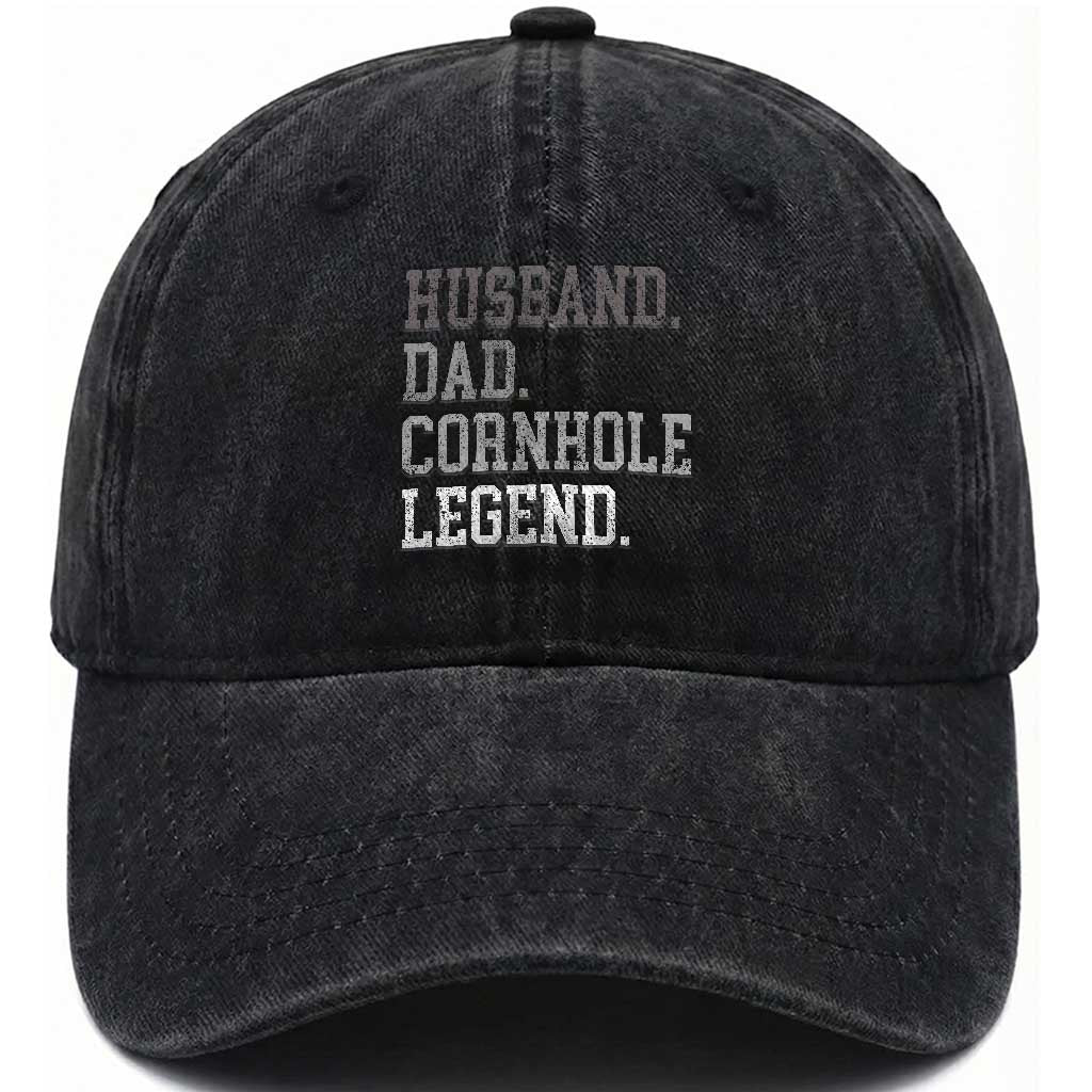Husband Dad Cornhole Legend Washed Cotton Baseball Cap Vintage Funny Birthday for Dad Fathers Day TS10 Print Your Wear