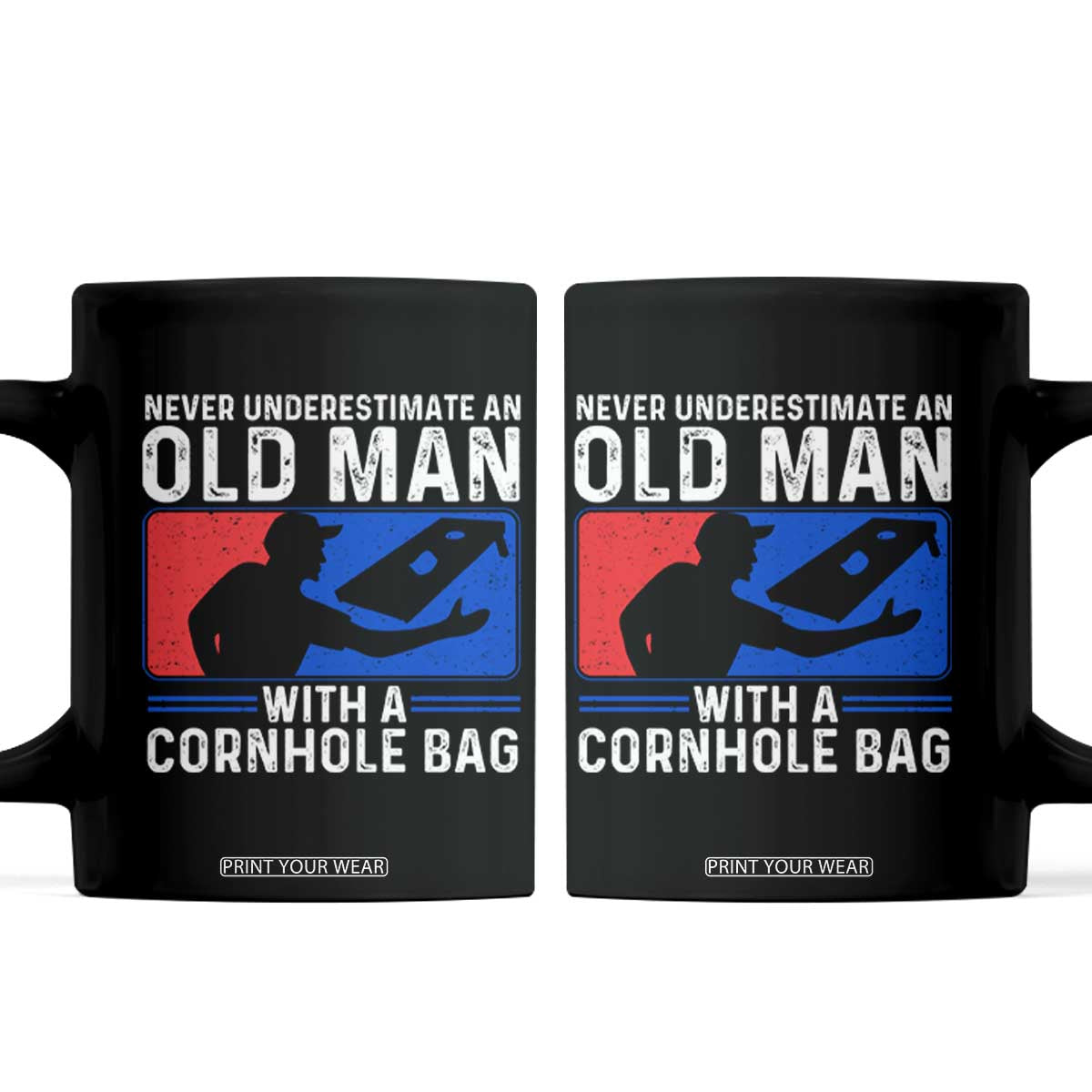 Funny Cornhole Player Coffee Mug Never Underestimate An Old Man With A Cornhole Bag TS10 Black Print Your Wear