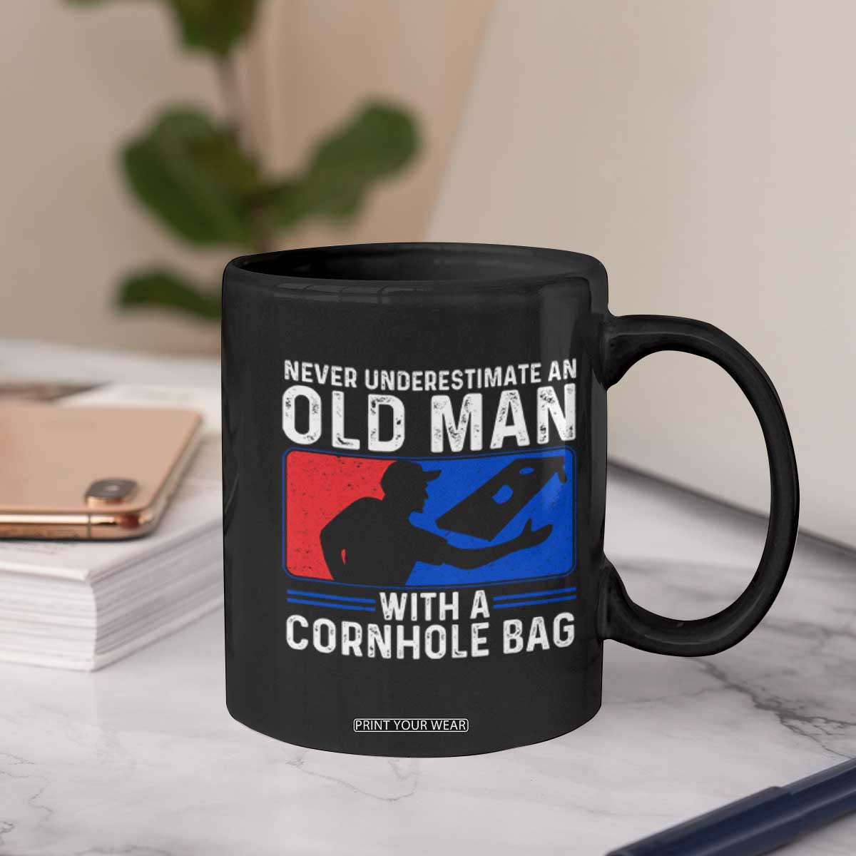 Funny Cornhole Player Coffee Mug Never Underestimate An Old Man With A Cornhole Bag TS10 Print Your Wear