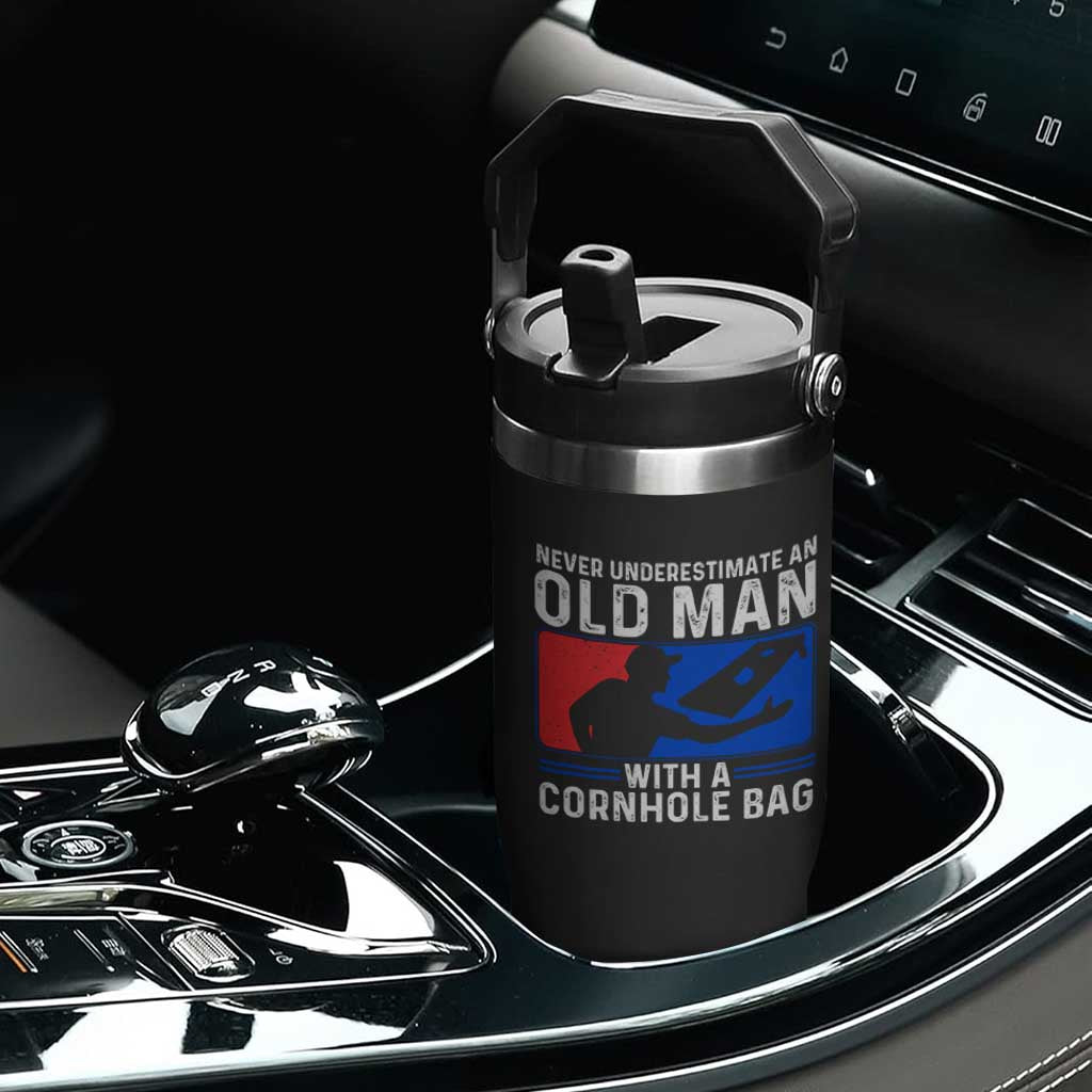 Funny Cornhole Player Flip Straw Tumbler Never Underestimate An Old Man With A Cornhole Bag TS10 Print Your Wear