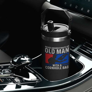 Funny Cornhole Player Flip Straw Tumbler Never Underestimate An Old Man With A Cornhole Bag TS10 Print Your Wear