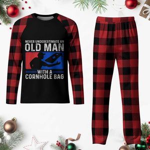 Funny Cornhole Player Plaid Pajama Set Never Underestimate An Old Man With A Cornhole Bag TS10 Buffalo Plaid Print Your Wear