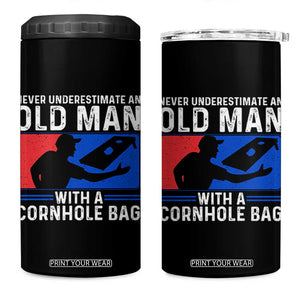 Funny Cornhole Player 4 in 1 Can Cooler Tumbler Never Underestimate An Old Man With A Cornhole Bag TS10 One Size: 16 oz Black Print Your Wear