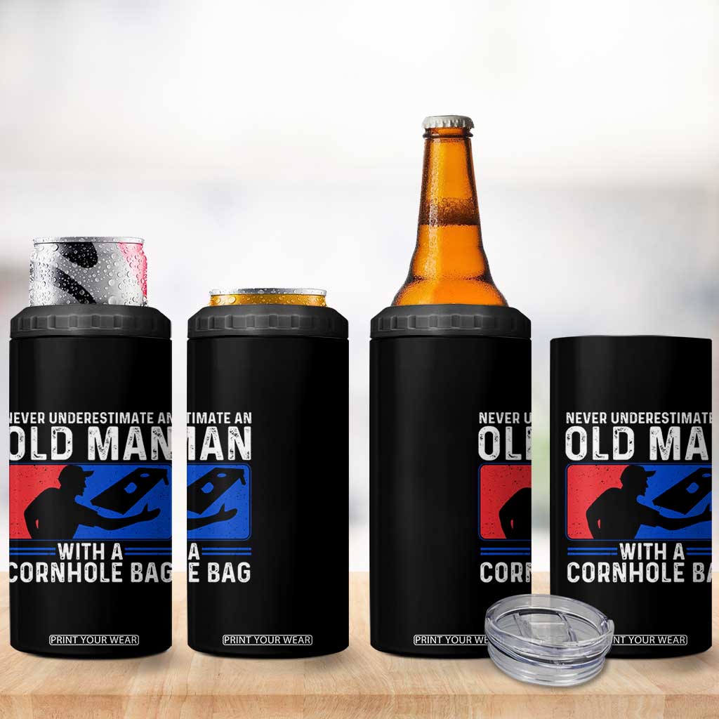 Funny Cornhole Player 4 in 1 Can Cooler Tumbler Never Underestimate An Old Man With A Cornhole Bag TS10 Print Your Wear
