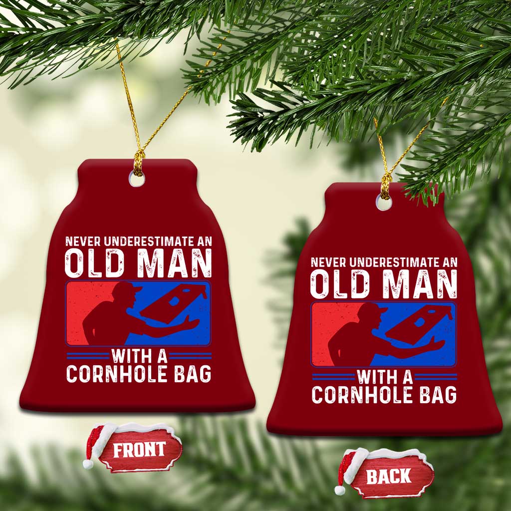 Funny Cornhole Player Ceramic Ornament Never Underestimate An Old Man With A Cornhole Bag TS10 Print Your Wear