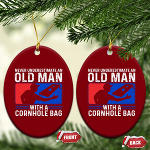 Funny Cornhole Player Ceramic Ornament Never Underestimate An Old Man With A Cornhole Bag TS10 Print Your Wear