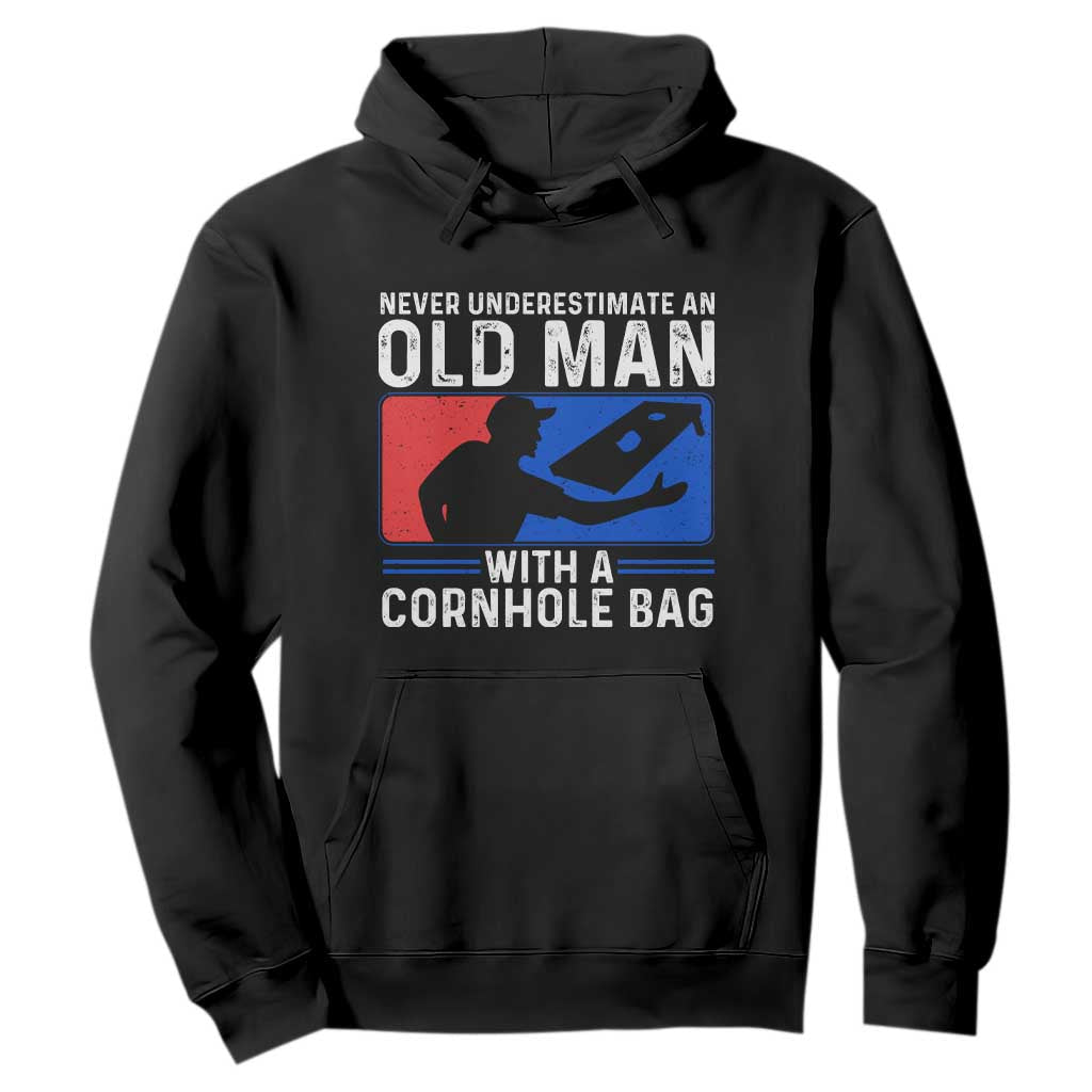 Funny Cornhole Player Hoodie Never Underestimate An Old Man With A Cornhole Bag TS10 Black Print Your Wear