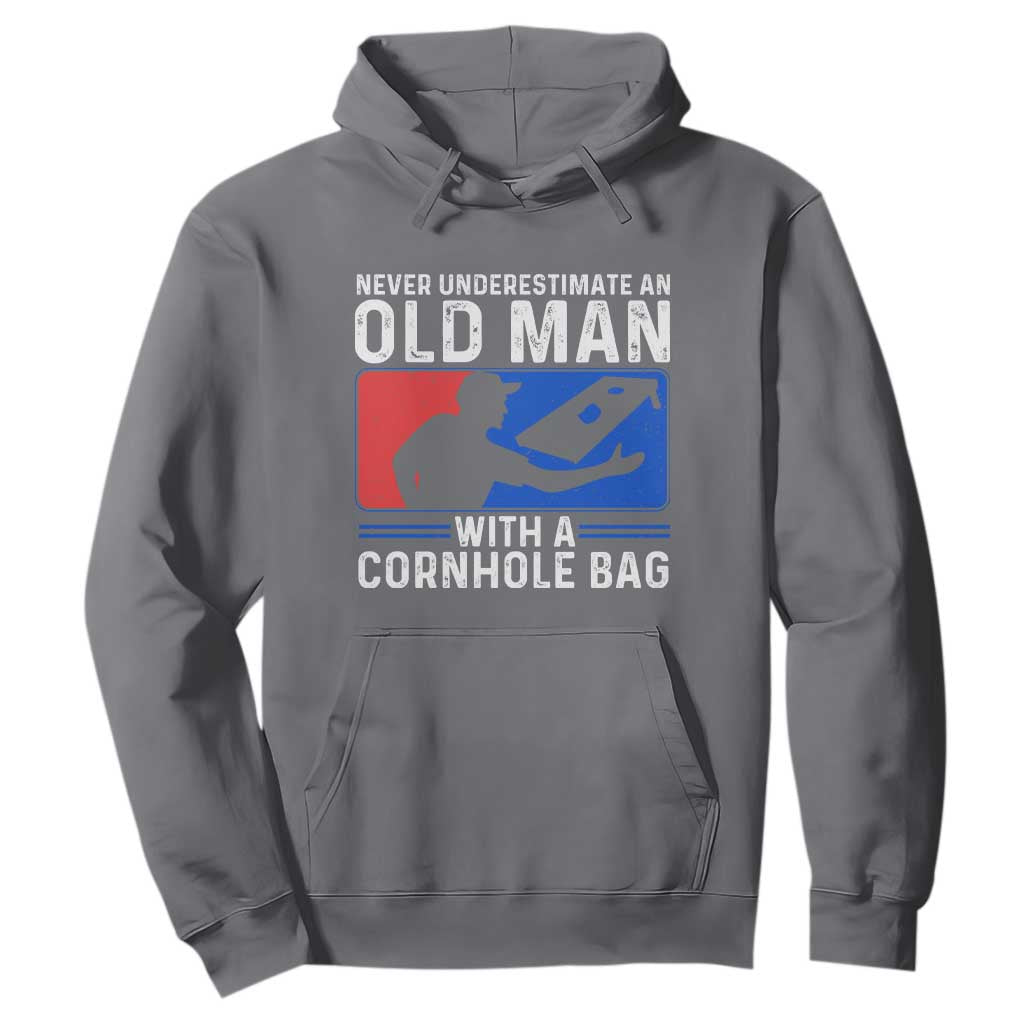 Funny Cornhole Player Hoodie Never Underestimate An Old Man With A Cornhole Bag TS10 Charcoal Print Your Wear