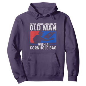 Funny Cornhole Player Hoodie Never Underestimate An Old Man With A Cornhole Bag TS10 Purple Print Your Wear