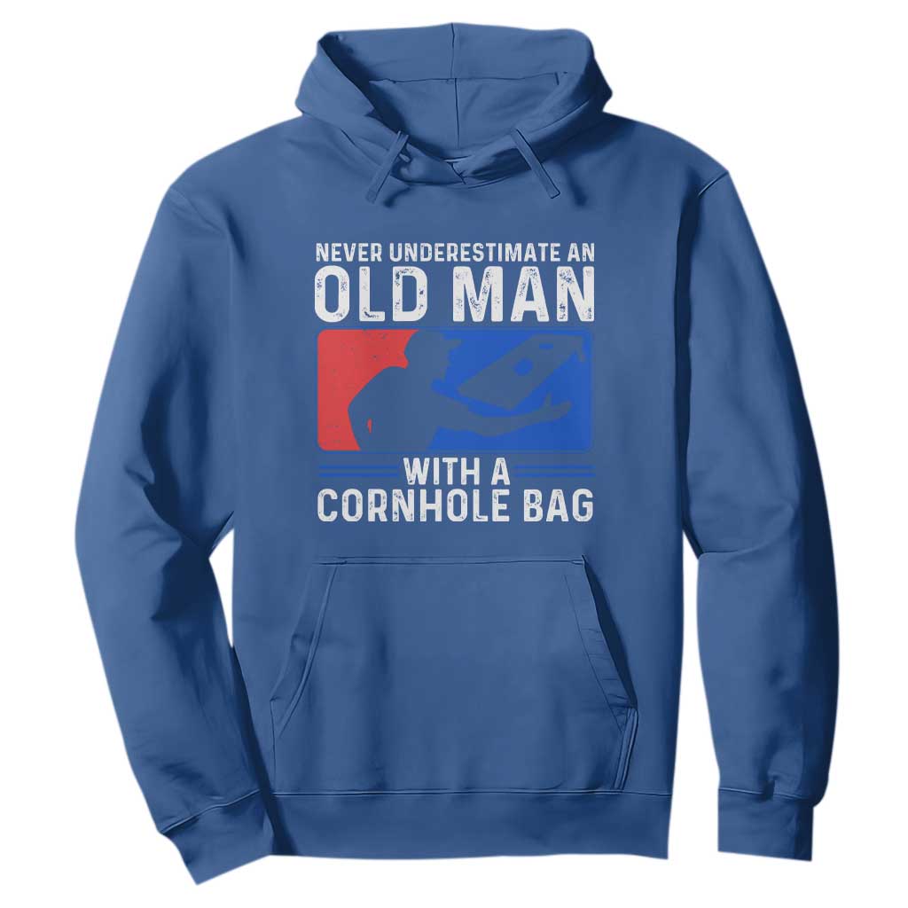 Funny Cornhole Player Hoodie Never Underestimate An Old Man With A Cornhole Bag TS10 Royal Blue Print Your Wear