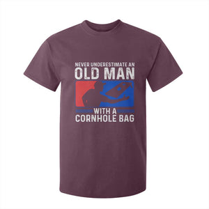 Funny Cornhole Player T Shirt For Kid Never Underestimate An Old Man With A Cornhole Bag TS10 Maroon Print Your Wear