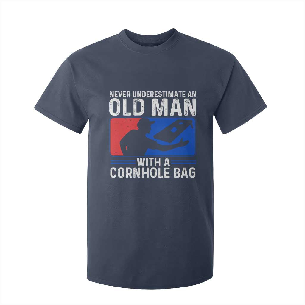 Funny Cornhole Player T Shirt For Kid Never Underestimate An Old Man With A Cornhole Bag TS10 Navy Print Your Wear