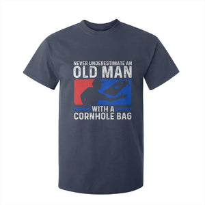 Funny Cornhole Player T Shirt For Kid Never Underestimate An Old Man With A Cornhole Bag TS10 Navy Print Your Wear