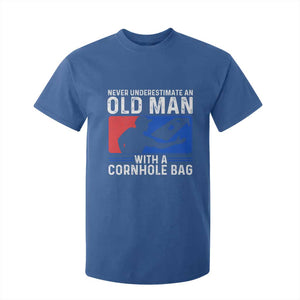 Funny Cornhole Player T Shirt For Kid Never Underestimate An Old Man With A Cornhole Bag TS10 Royal Blue Print Your Wear