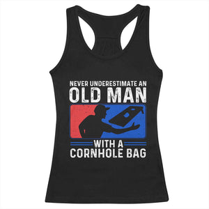 Funny Cornhole Player Racerback Tank Top Never Underestimate An Old Man With A Cornhole Bag TS10 Black Print Your Wear