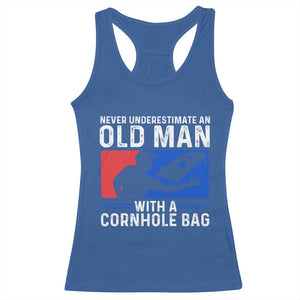 Funny Cornhole Player Racerback Tank Top Never Underestimate An Old Man With A Cornhole Bag TS10 Royal Blue Print Your Wear