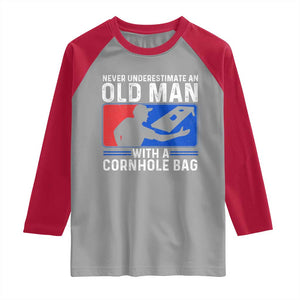 Funny Cornhole Player Raglan Shirt Never Underestimate An Old Man With A Cornhole Bag TS10 Sport Gray Red Print Your Wear
