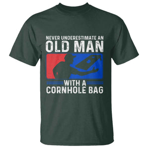 Funny Cornhole Player T Shirt Never Underestimate An Old Man With A Cornhole Bag TS10 Dark Forest Green Print Your Wear