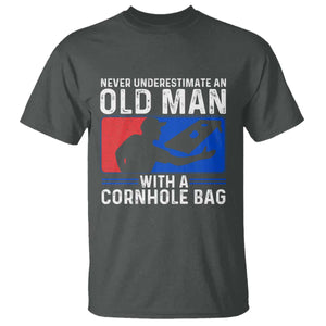 Funny Cornhole Player T Shirt Never Underestimate An Old Man With A Cornhole Bag TS10 Dark Heather Print Your Wear