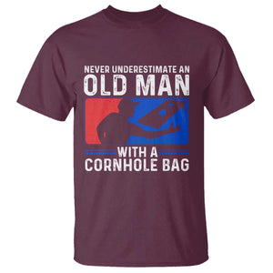 Funny Cornhole Player T Shirt Never Underestimate An Old Man With A Cornhole Bag TS10 Maroon Print Your Wear